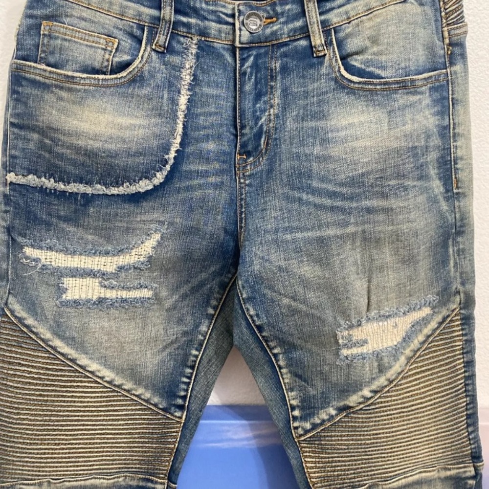 NWOT Embellish NYC Mens Size 31x32 DANZE Blue Denim Jeans BIKER DISTRESSED  NEW